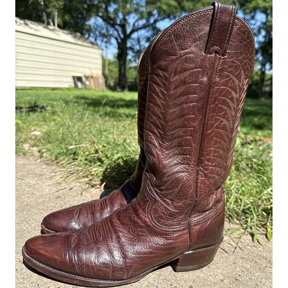 Justin Boots Other - Vtg Brown Leather Western Cowboy Boots Sz 8.5 D Snip Toe Made In USA